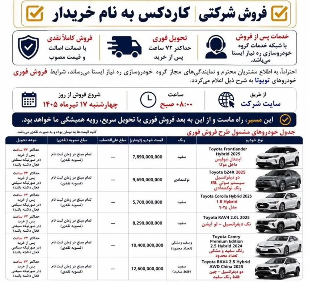 فروش محصولات تویوتا وارداتی